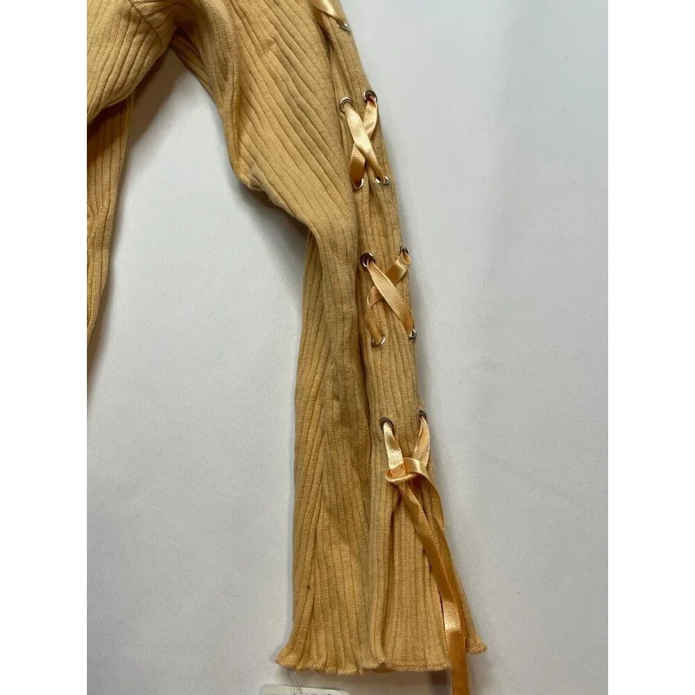 L.E.I. long sleeve shirt womens XL ribbon boat collar LEI L4F27000 tan new - Picture 4 of 11